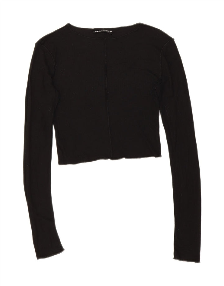 Zara Damen Crop Top Langarm UK 8 Small Schwarz
