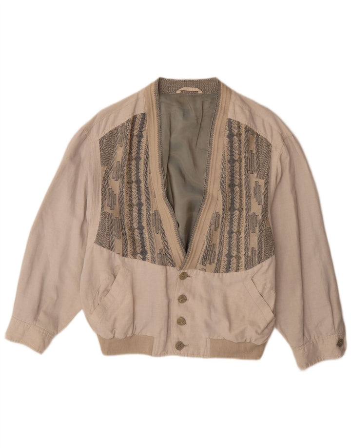 Vintage Herren Bomberjacke UK 38 Mittelbeige geometrische Viskose