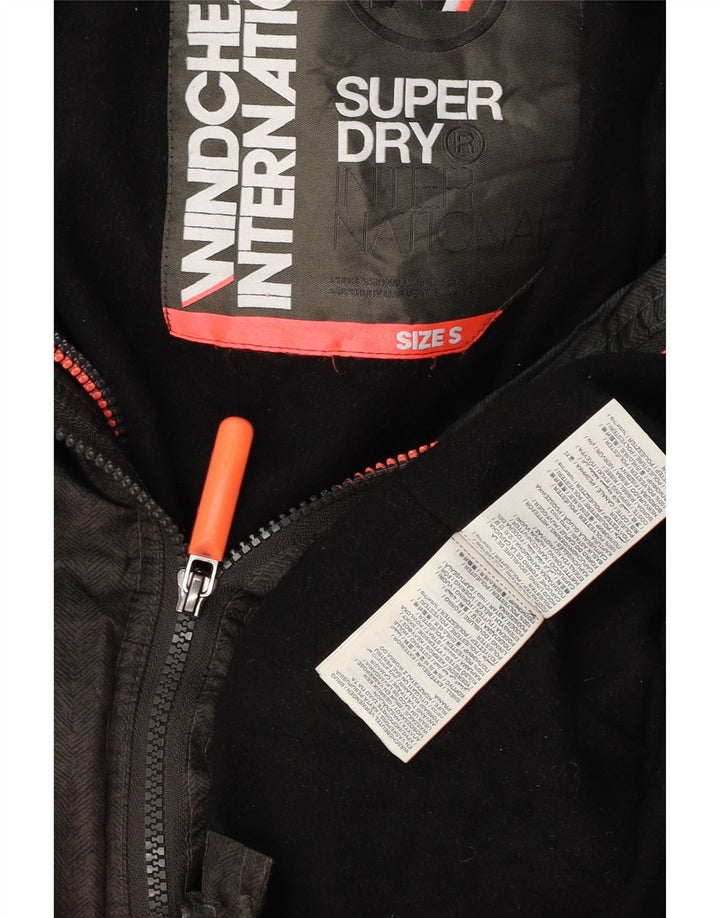 SUPERDRY Herren-Windbreakerjacke mit Kapuze, UK 36, kleines graues Fischgrätenmuster