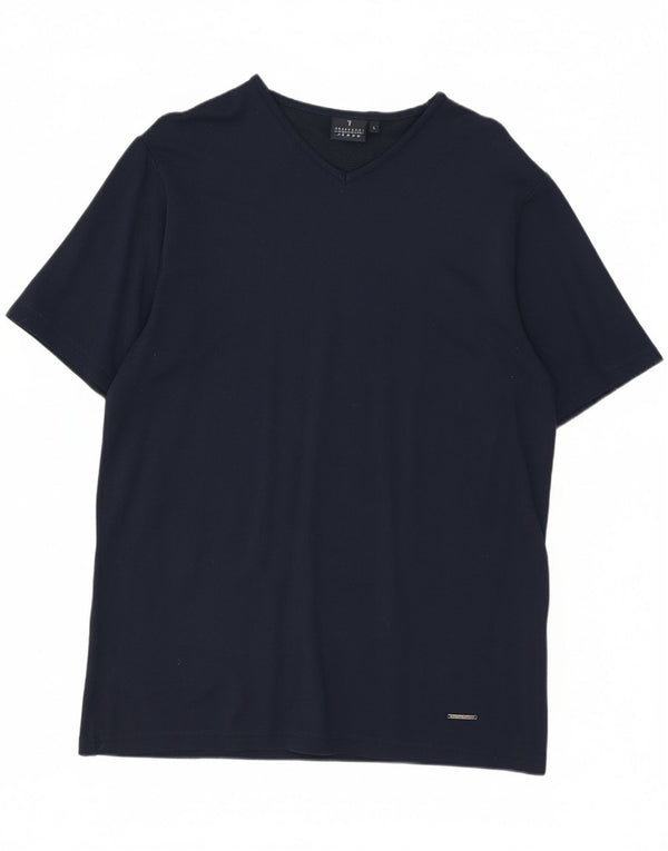 Trussardi Jeans Damen T-Shirt Top UK 16 Large Marineblau Viskose