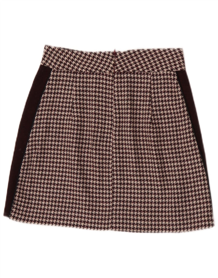 Zara Damen Minirock XS W24 Burgunder Hahnentrittmuster