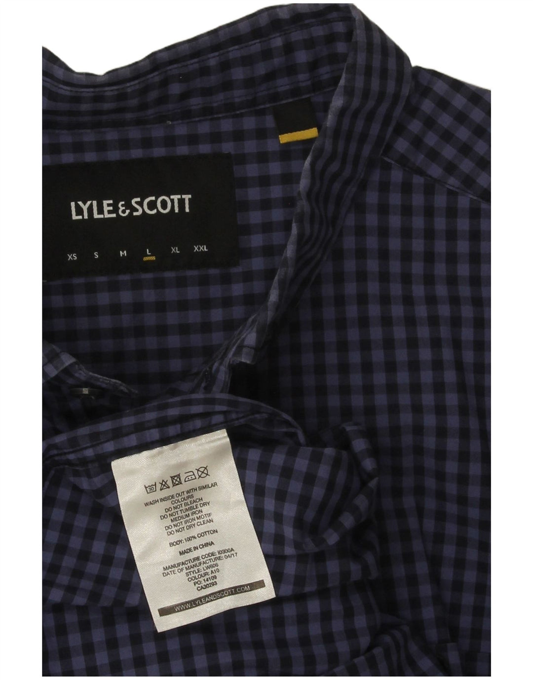 Lyle & Scott Herrenhemd, groß, marineblau, Gingham-Baumwolle