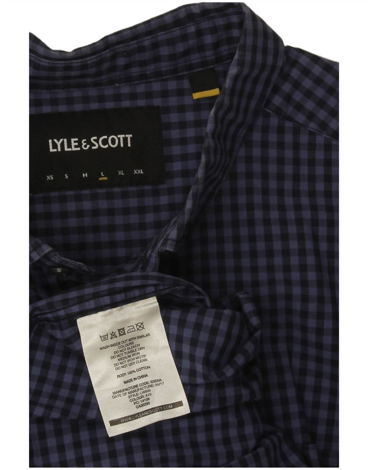 Lyle & Scott Herrenhemd, groß, marineblau, Gingham-Baumwolle
