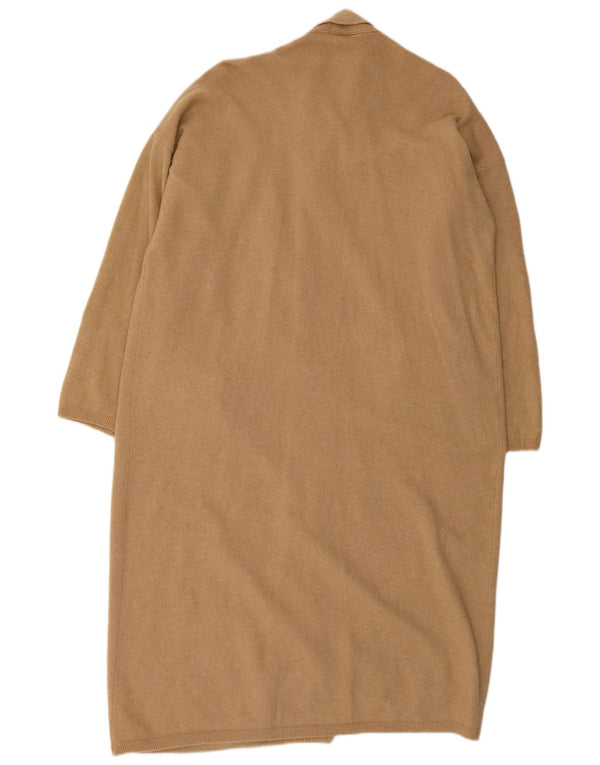 Benetton Damen Longline Open Cardigan Pullover UK 16 Large Beige Wolle
