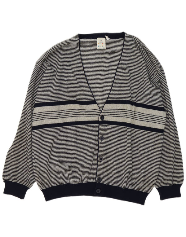 Umberto Severi Herren-Strickjacke, große grau gestreifte Wolle
