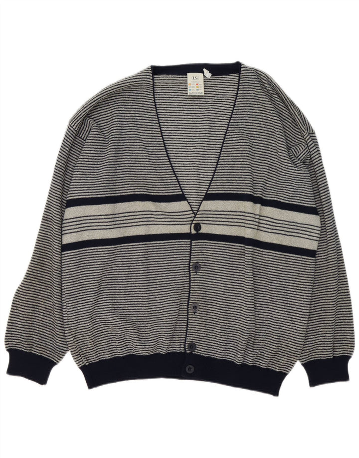 Umberto Severi Herren-Strickjacke, große grau gestreifte Wolle