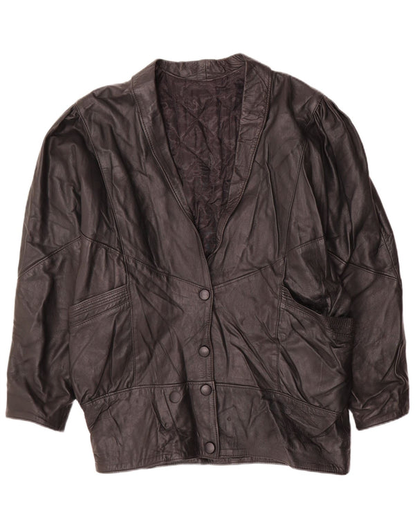 Vintage Damen Übergroße Lederjacke UK 14 Mittelschwarzes Leder