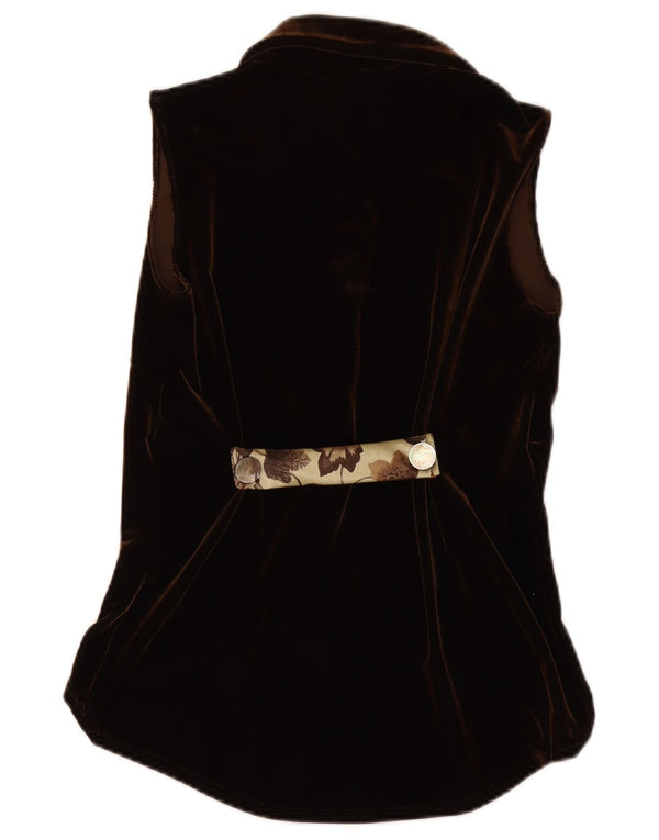 VINTAGE Damen Velours ärmellose Hemdbluse UK 12 Mittelbraun geblümt