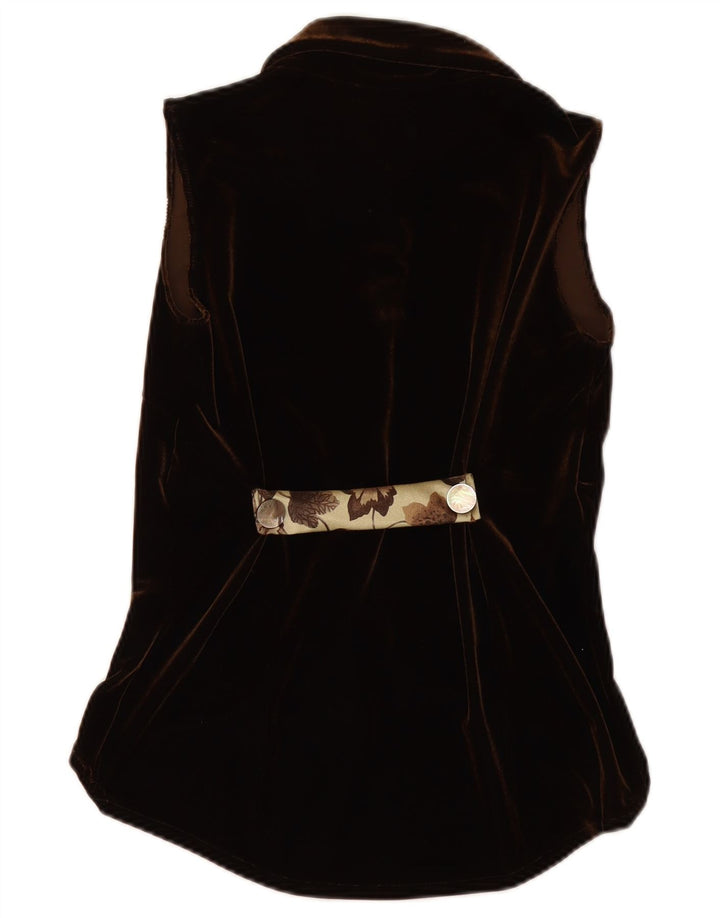VINTAGE Damen Velours ärmellose Hemdbluse UK 12 Mittelbraun geblümt