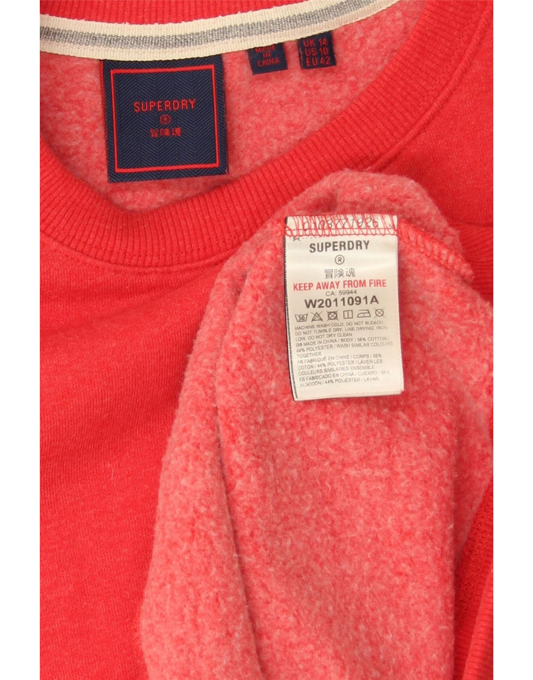 Superdry Damen-Sweatshirt-Pullover in Übergröße, UK-Größe 14, Größe L, Rot, Baumwolle