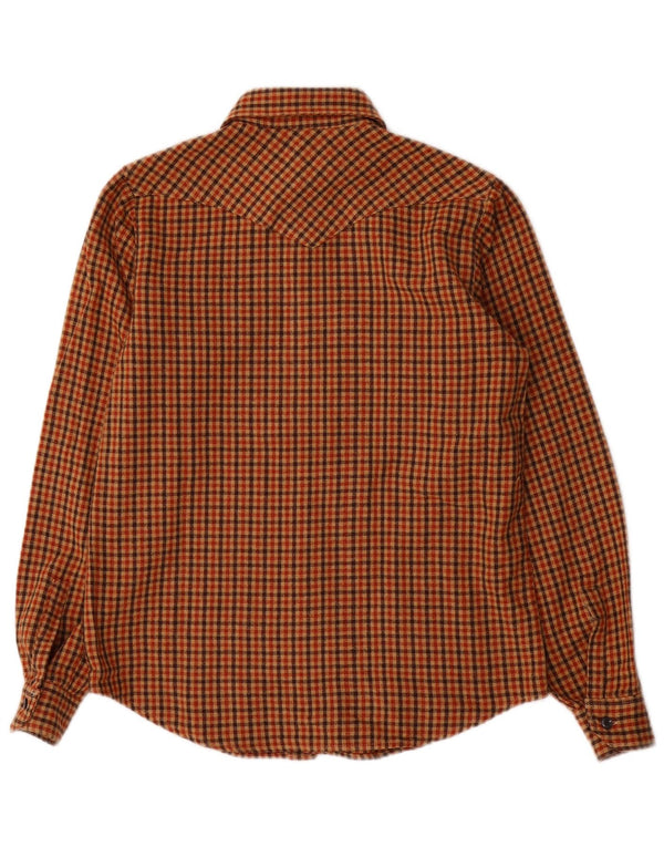 Wrangler Mens Flannel Shirt Size 14 Small Orange Check