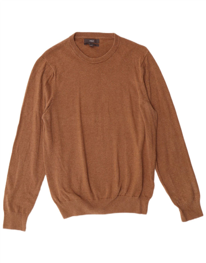 Marks & Spencer Herren-Pullover mit Rundhalsausschnitt, mittelbraune Baumwolle