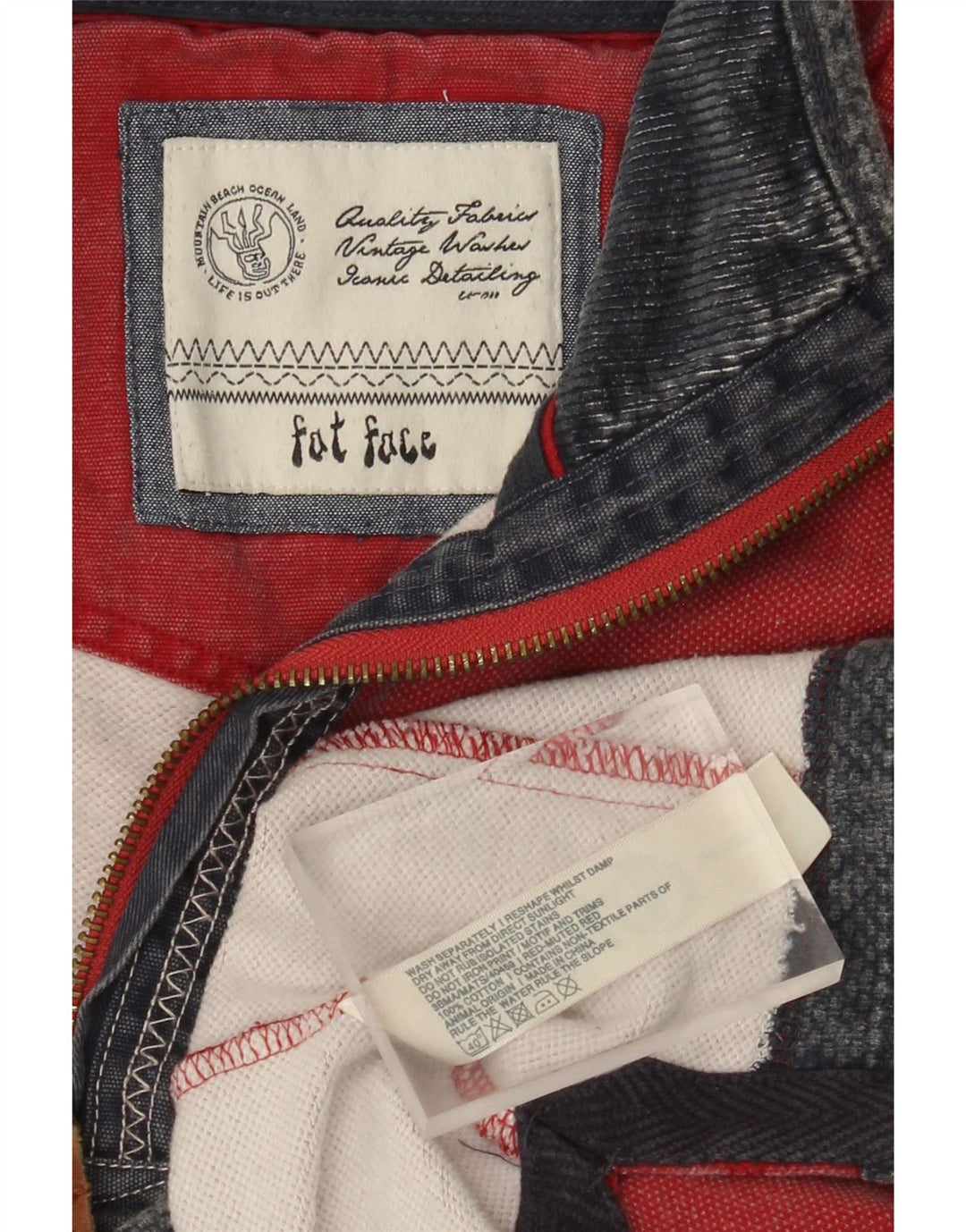 Fat Face Herren-Sweatshirt mit Reißverschluss am Hals, groß, aus roter Baumwolle