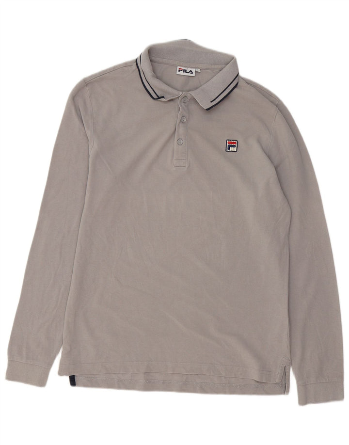 Fila Herren-Langarm-Poloshirt, große graue Baumwolle