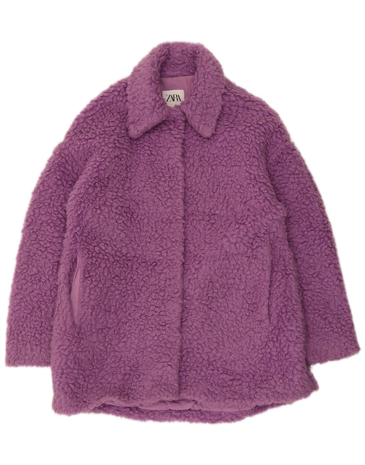 Zara Damen Teddybär-Übergroßer Mantel UK 6 XS Lila Acryl