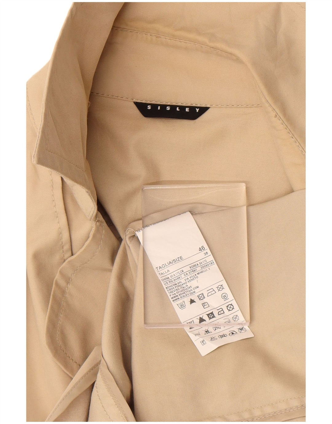Sisley Damen Trenchcoat IT 46 Large Beige Baumwolle
