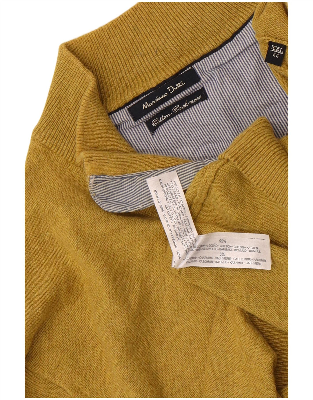 Massimo Dutti Herren-Pullover mit Reißverschluss, 2XL, gelbe Baumwolle
