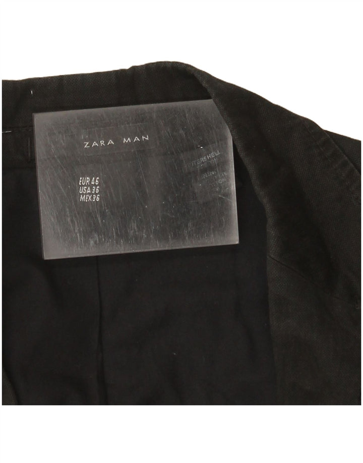 Zara Herren 1-Knopf-Blazer-Jacke, EU 46, kleine schwarze Baumwolle