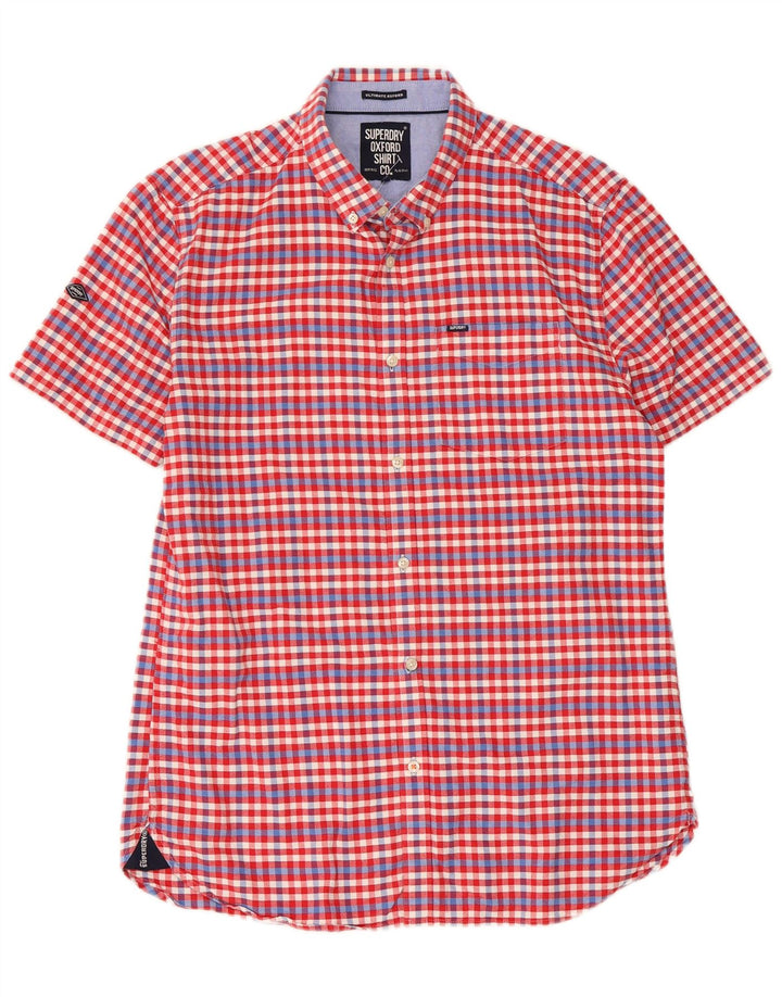 Superdry Herren-Kurzarmhemd aus Baumwolle mit großem rotem Gingham-Karomuster