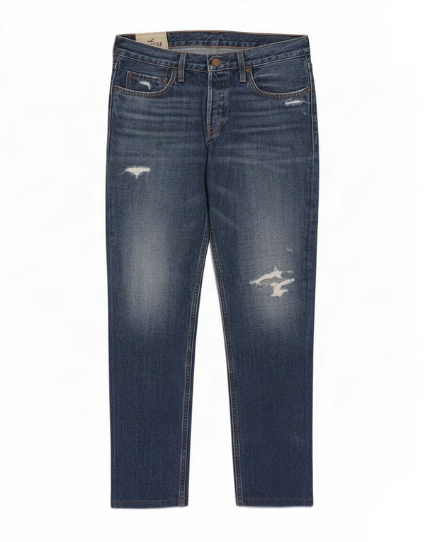 Hollister Herren Distressed Slim Jeans W33 L30 Blaue Baumwolle