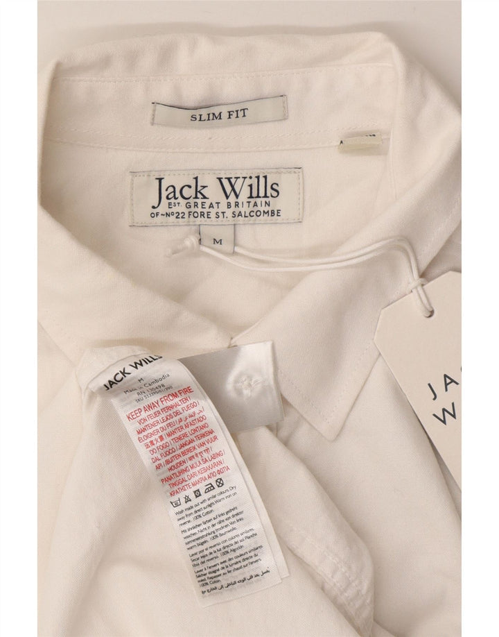 Jack Wills Herren Kurzarm-Slim-Fit-Hemd aus mittelweißer Baumwolle