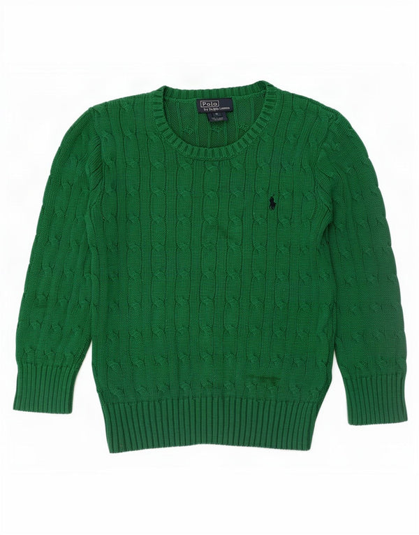 Polo Ralph Lauren Jungen-Pullover mit U-Boot-Ausschnitt, 5–6 Jahre, grüne Baumwolle