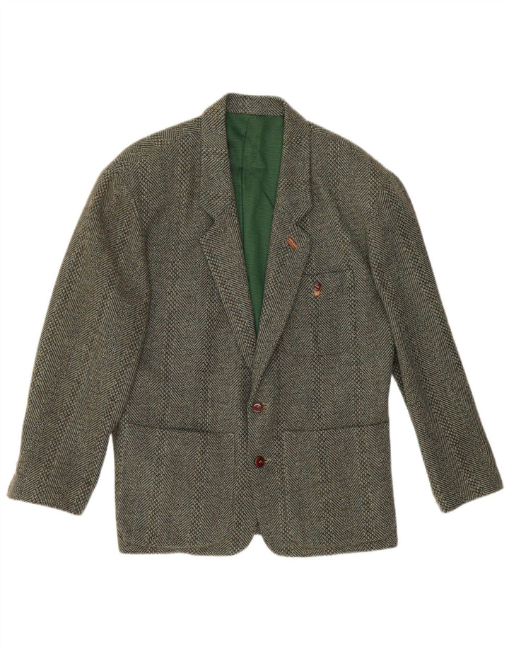 Vintage Herren 2-Knopf-Blazerjacke UK 38 Mittelgrün gestreifte Wolle