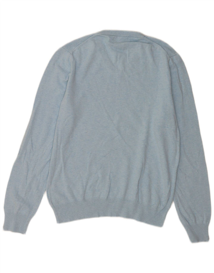 Marks & Spencer Herren-Pullover mit V-Ausschnitt aus mittelblauer Baumwolle
