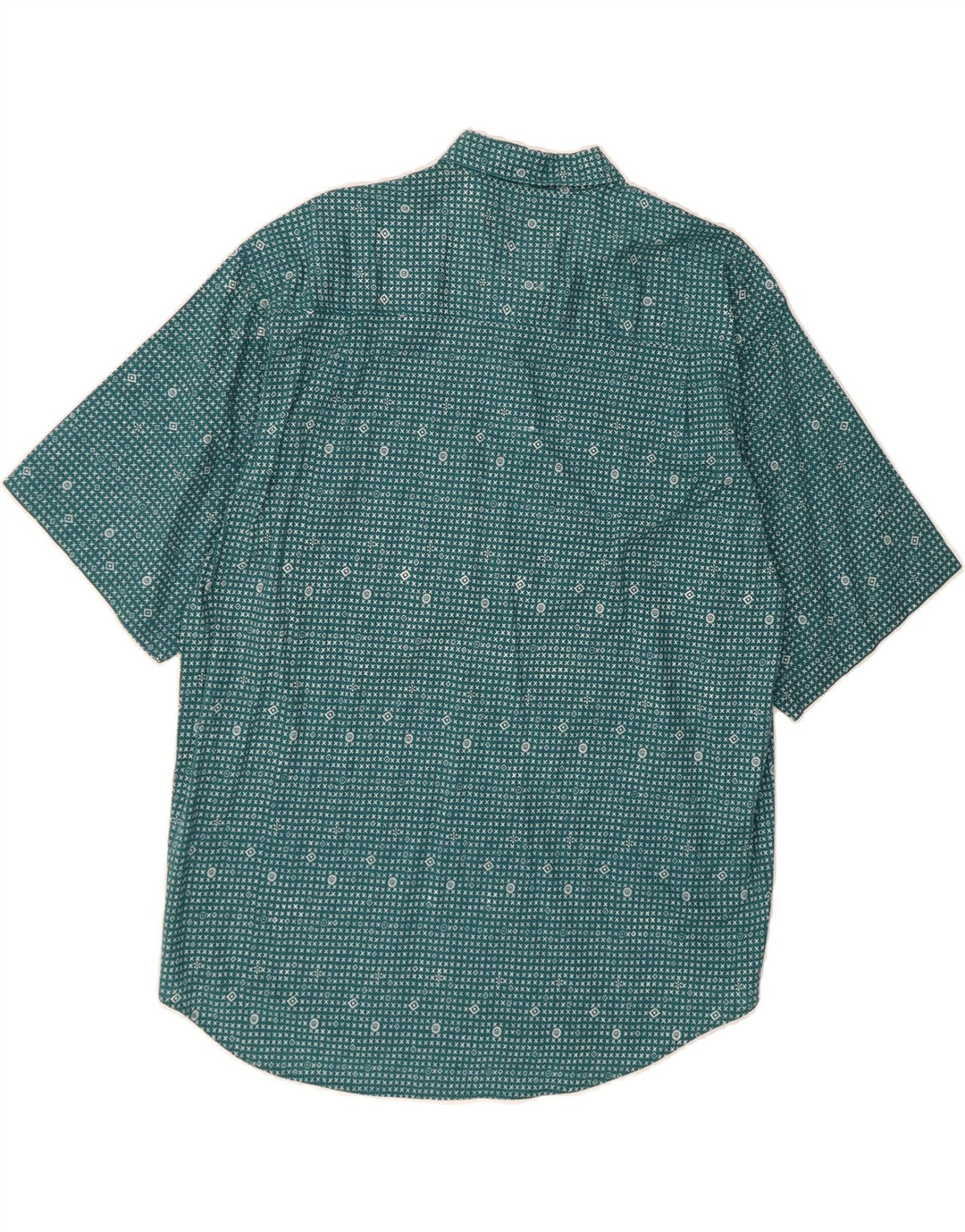 VINTAGE Mens Short Sleeve Shirt Medium Green Geometric Cotton Vintage Vintage and Second-Hand Vintage from Messina Hembry 