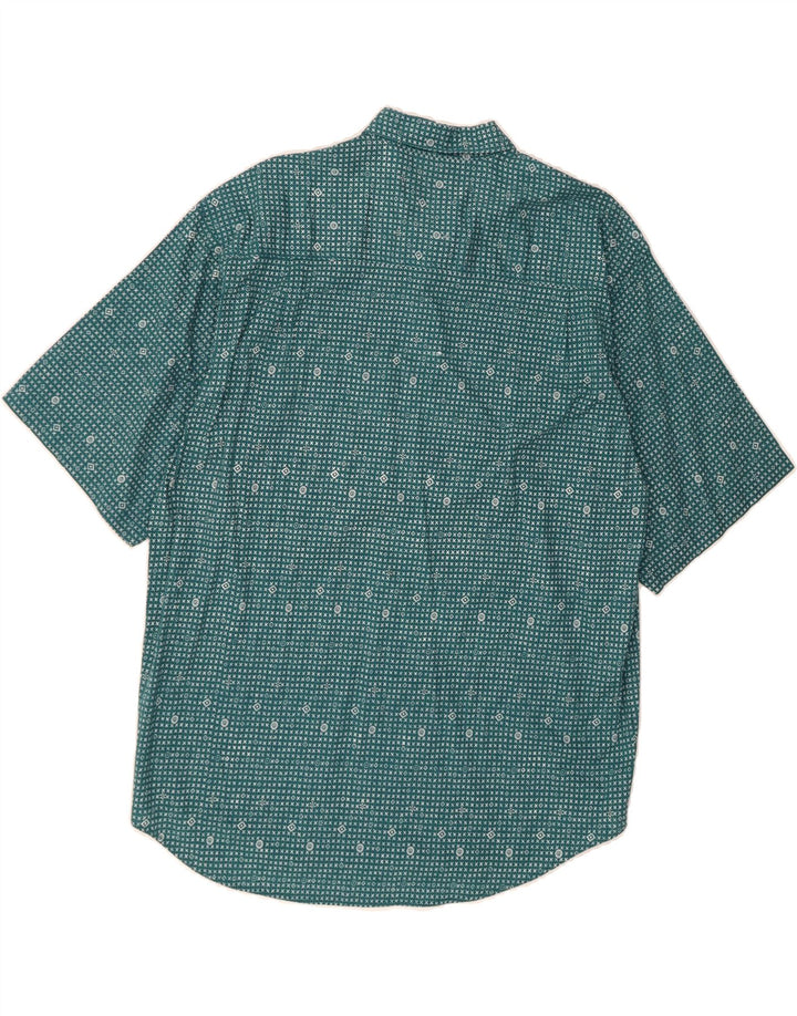 VINTAGE Mens Short Sleeve Shirt Medium Green Geometric Cotton Vintage Vintage and Second-Hand Vintage from Messina Hembry 