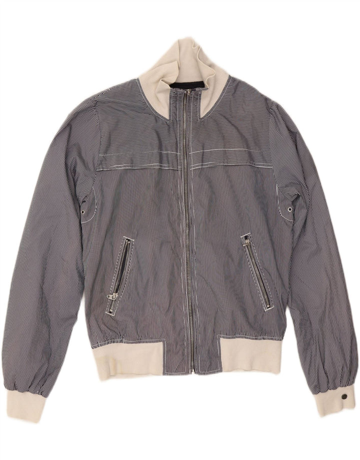 Diesel Damen Bomberjacke UK 16 Large Marineblau Nadelstreifen Polyester