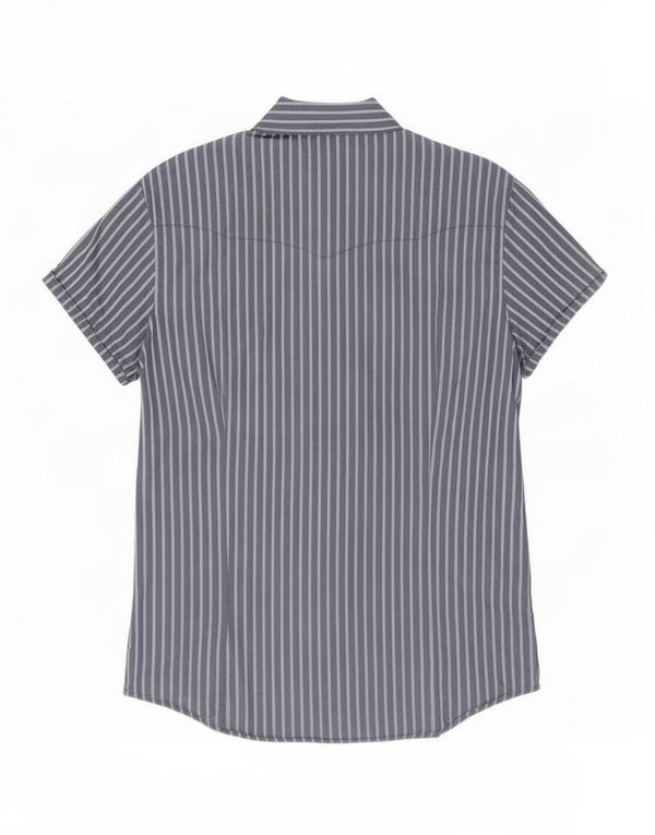 Wrangler Mens Short Sleeve Shirt 2XL Navy Blue Pinstripe Cotton
