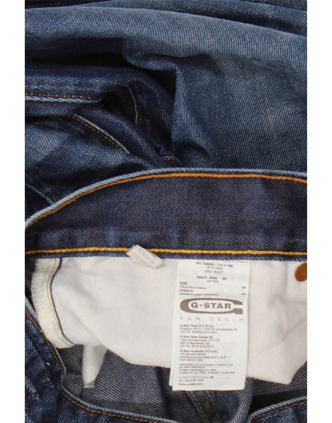 G-Star Herren 3301 Bootcut Jeans W34 L32 Blaue Baumwolle