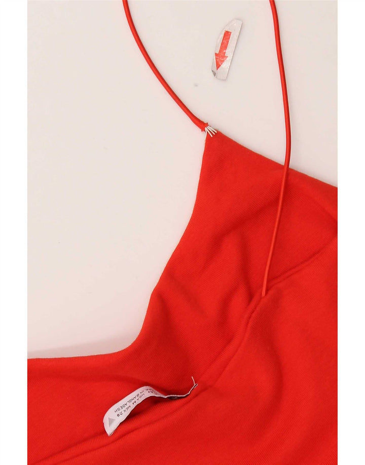 Zara Damen Slip-Kleid UK 12 Mittelrote Baumwolle