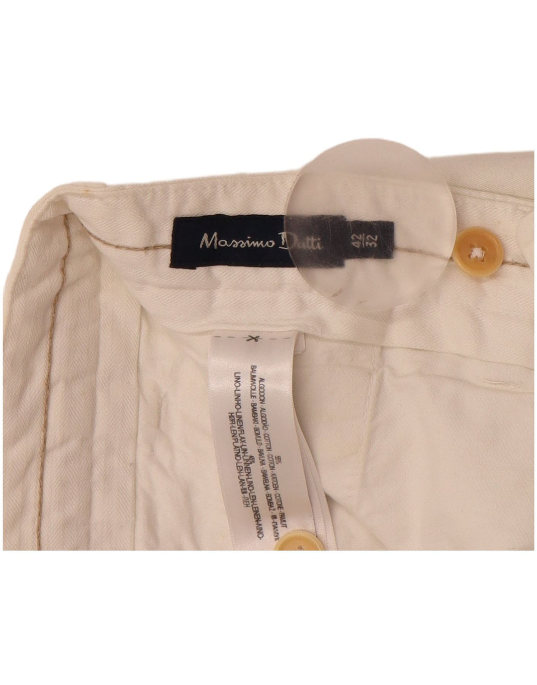 MASSIMO DUTTI Gerade Herren-Anzughose, EU 42, Größe L, W32, L32, gebrochenes Weiß
