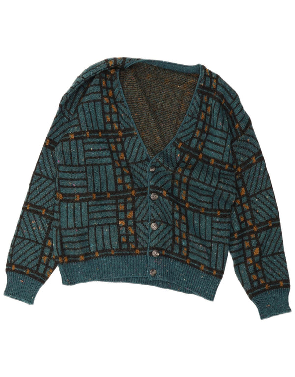 Vintage Damen Oversized Cardigan Pullover UK 18 XL Grün Geometrisch