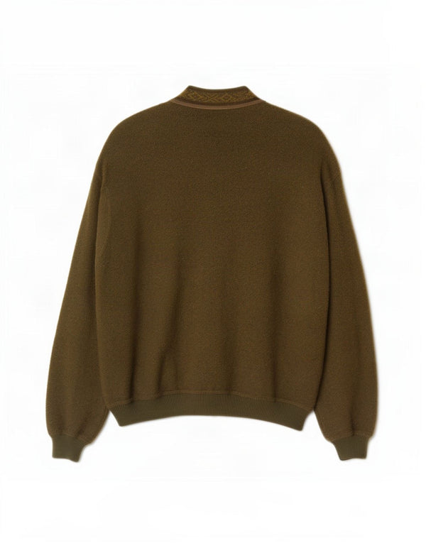 Malagrida Mens Cardigan Sweater Large Khaki Fair Isle Wool
