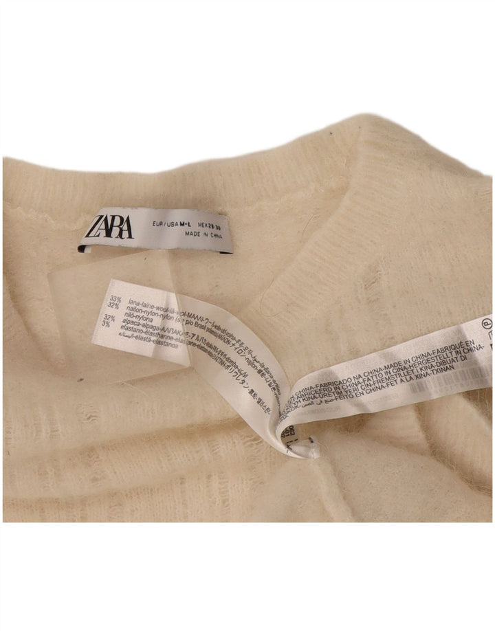 Zara Damen-Pullover mit U-Boot-Ausschnitt, UK 14, mittelweiße Wolle