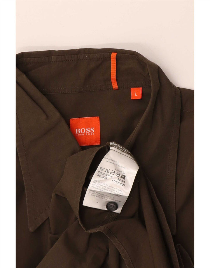 Hugo Boss Herrenhemd, groß, Khaki, Baumwolle