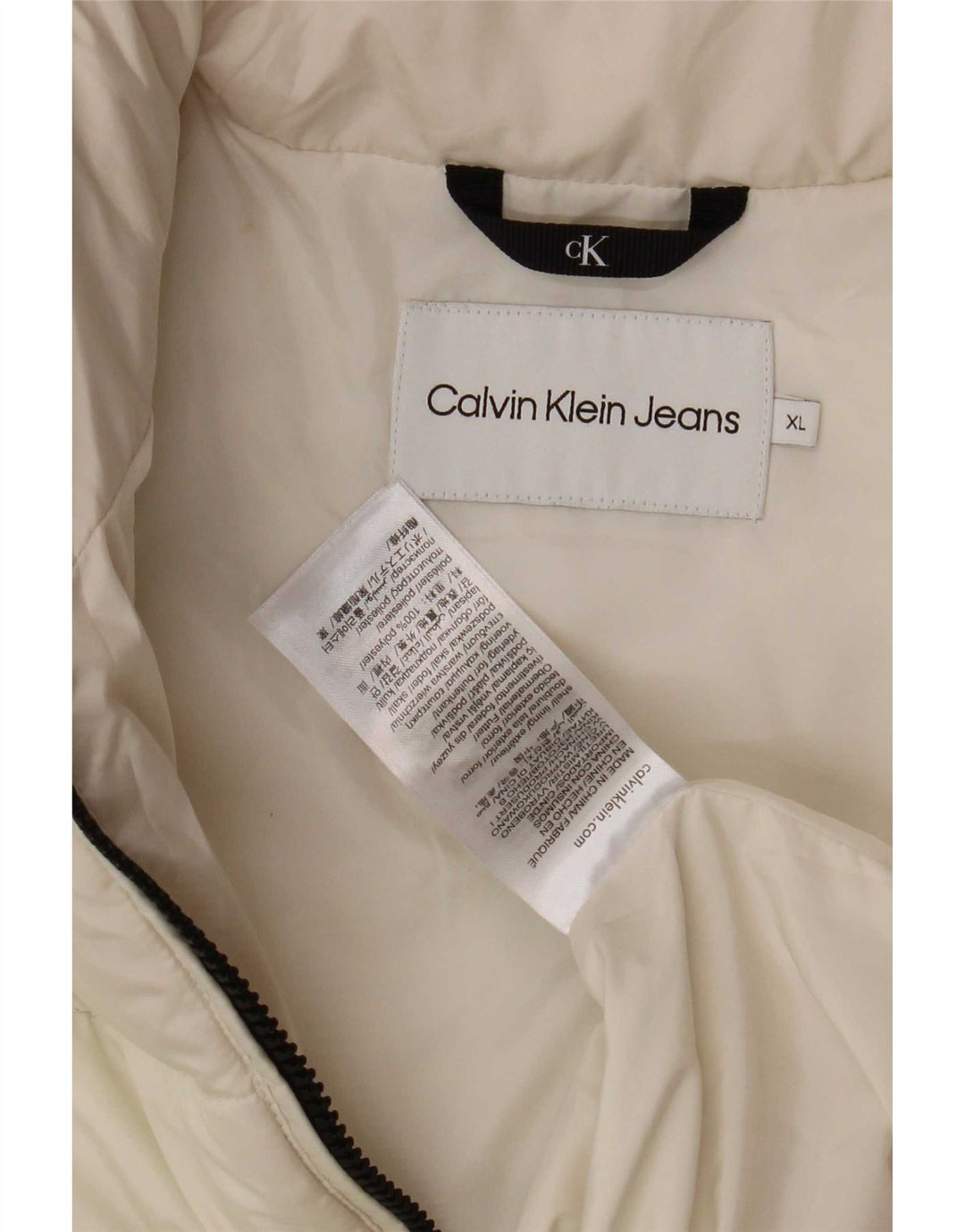 Calvin Klein Jeans Damen Grafik wattierte Jacke UK 18 XL Weiß Polyester