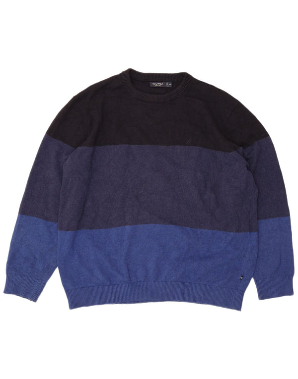 Nautica Herren-Pullover mit Rundhalsausschnitt, reguläre Passform, 2XL, Blau, Farbblock
