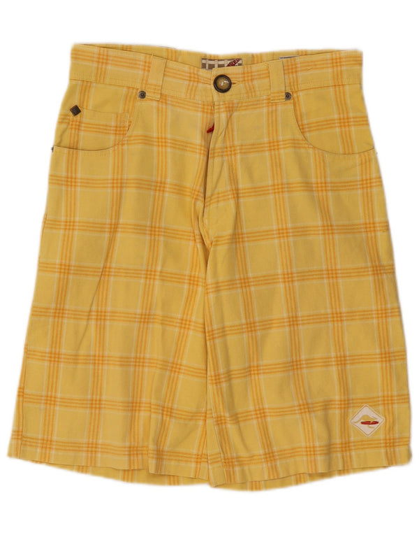 Vintage Damen Casual Shorts W28 Mittelgelb karierte Baumwolle