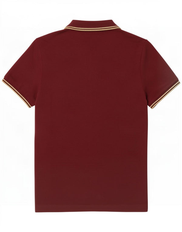 Fred Perry Damen Poloshirt UK 12 Medium Burgunderrot gestreift aus Baumwolle