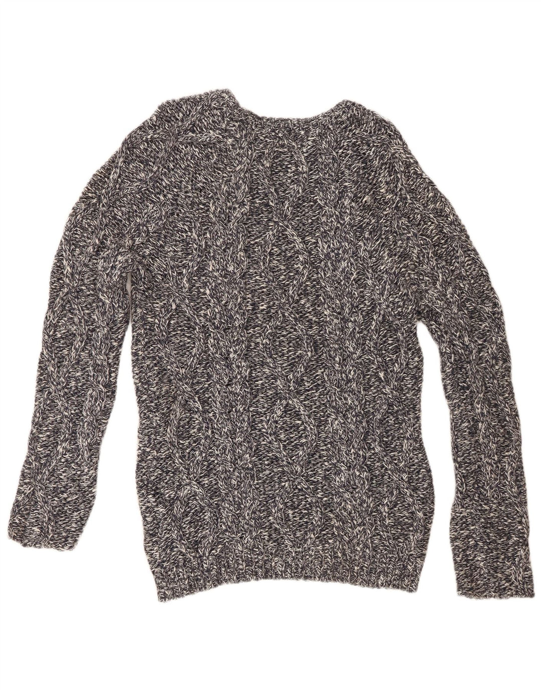Zara Herren-Pullover mit U-Boot-Ausschnitt, groß, grau gefleckte Baumwolle