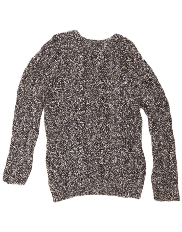 Zara Herren-Pullover mit U-Boot-Ausschnitt, groß, grau gefleckte Baumwolle