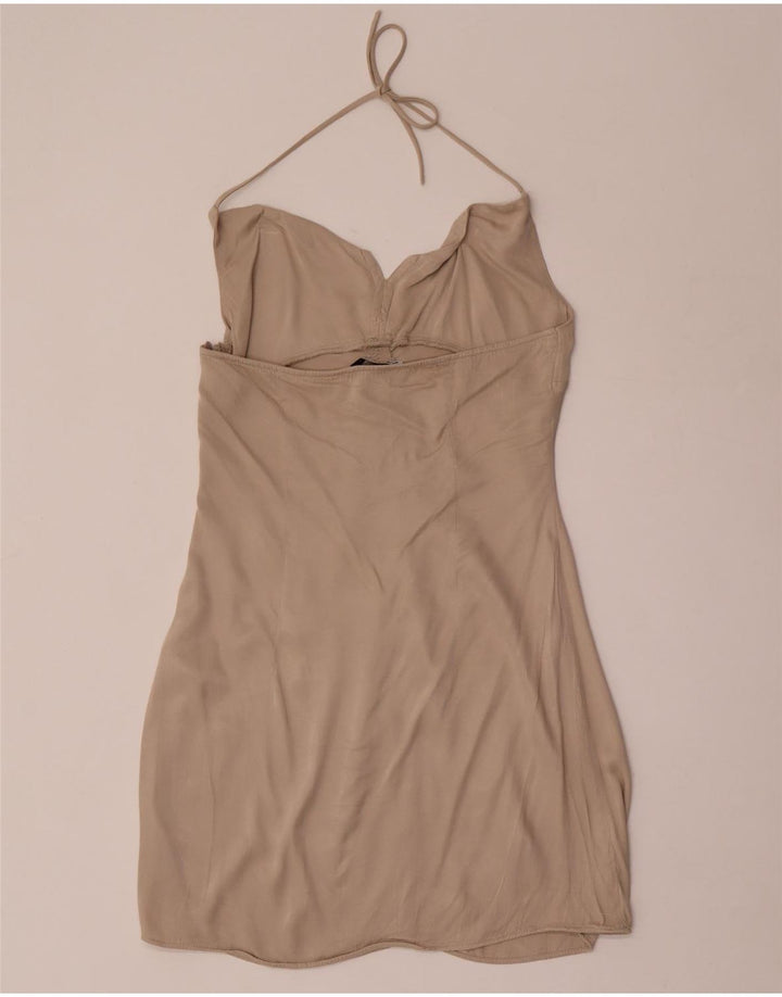 Zara Damen Neckholder-Kleid UK 12 Mittelbeige Viskose