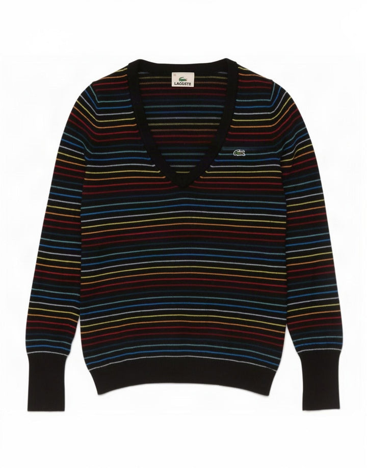 Lacoste Damen-Pullover mit V-Ausschnitt, Größe 38, mittelgroß, mehrfarbig gestreift