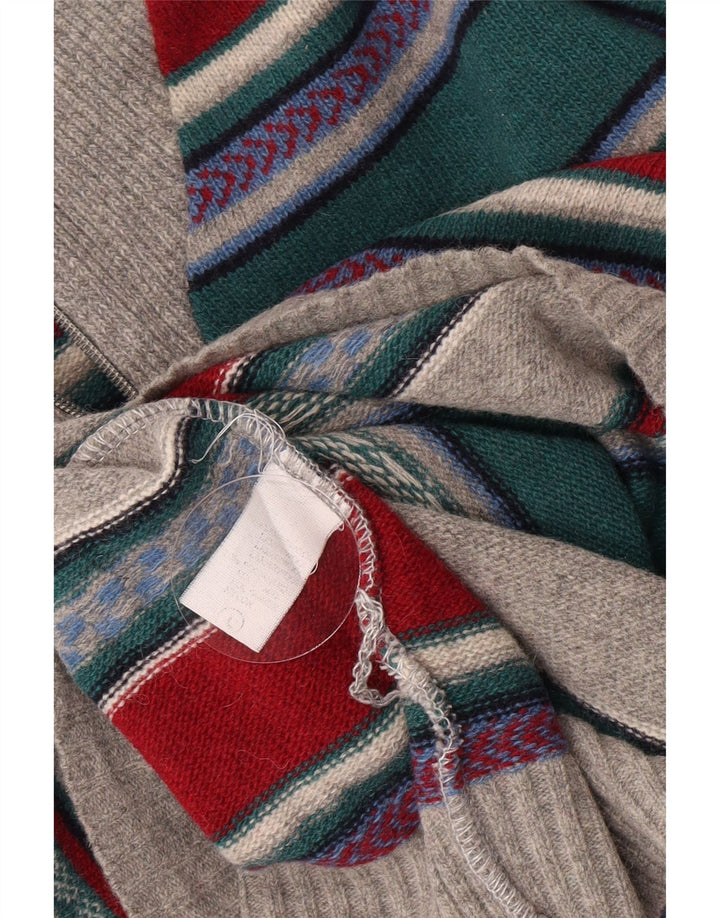 Vintage Herren-Pullover mit Reißverschluss, groß, mehrfarbig, gestreift, Lammwolle