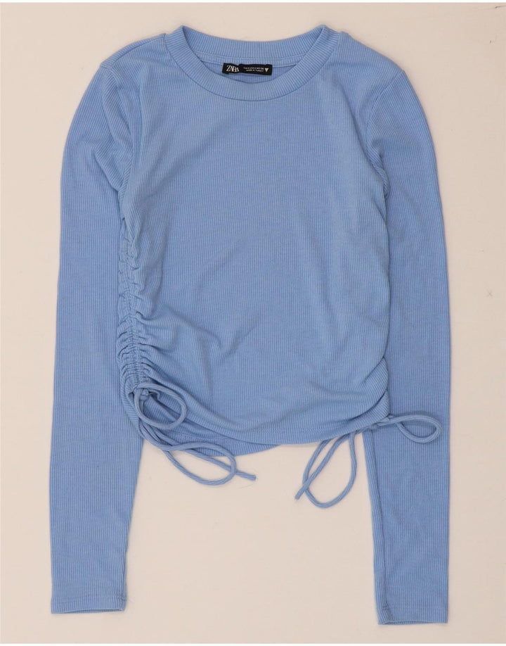 Zara Womens Crop Top Long Sleeve UK 8 Small Blue
