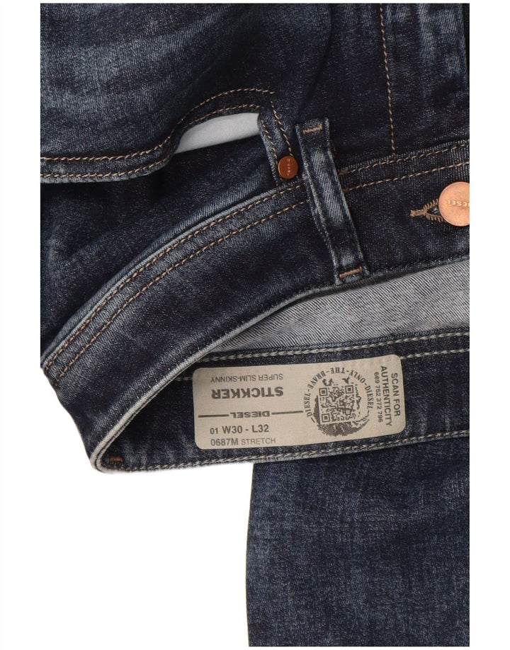 Diesel Damen Stickker Super Slim Skinny Jeans W30 L30 marineblaue Baumwolle